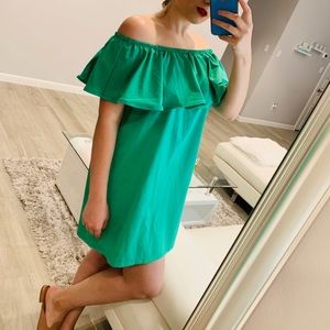 Green off the shoulder dress!